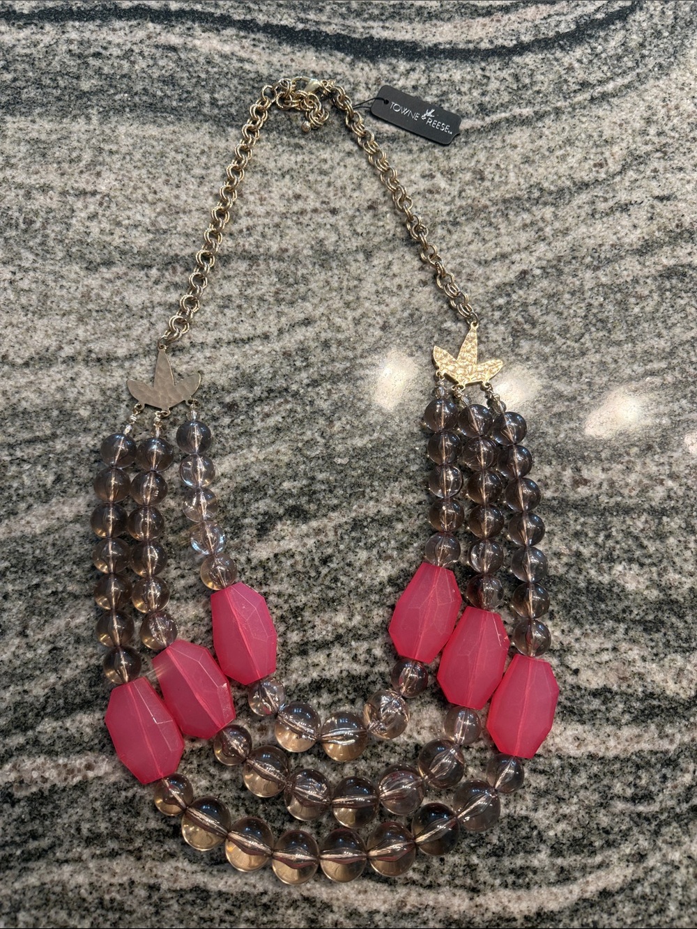 Bright Pink Accent Multi-Strand Statement Necklace -